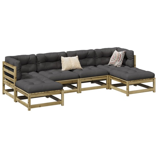 Salon de jardin 6 pcs avec coussins bois de pin imprégné