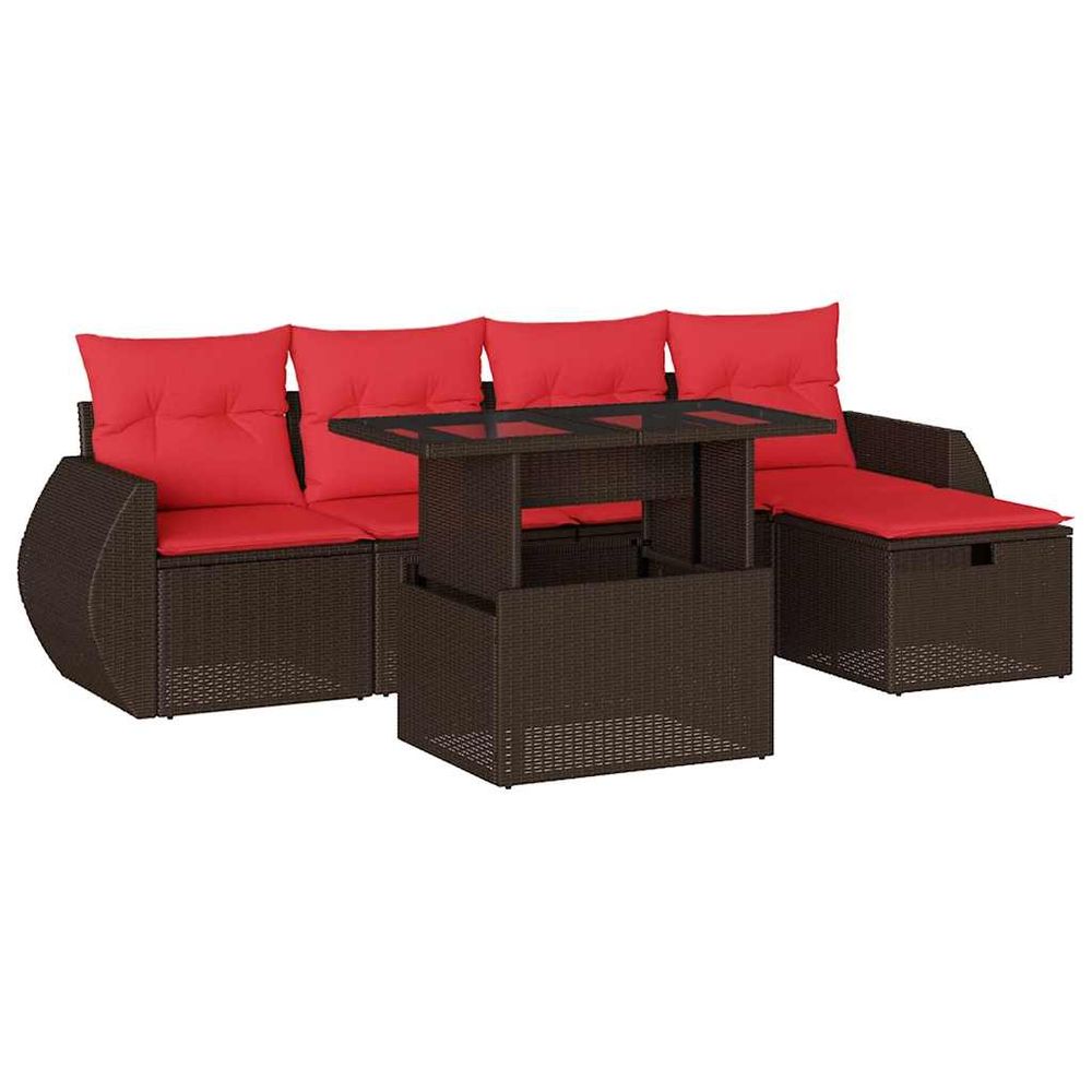Ensemble de canapé de jardin 6 pcs avec coussins marron