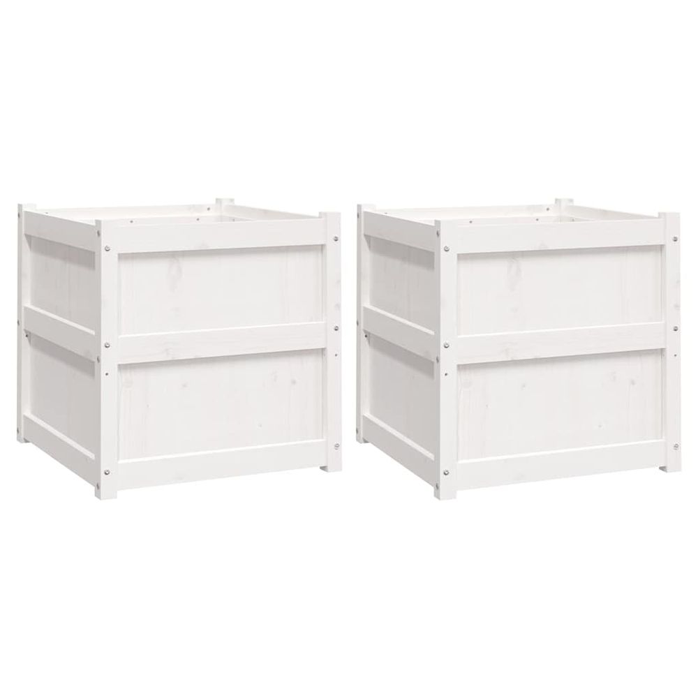 Jardinières 2 pcs blanc bois de pin massif