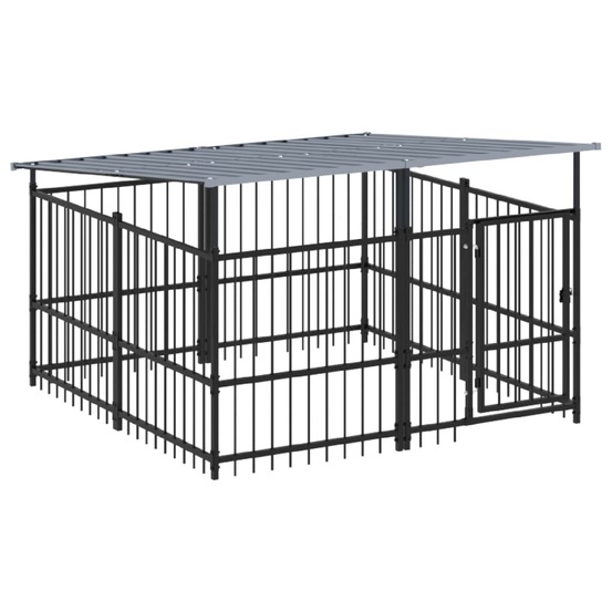 Chenil cage enclos pac animaux d'extérieur avec toit pour chiens acier 3,75 m² noir