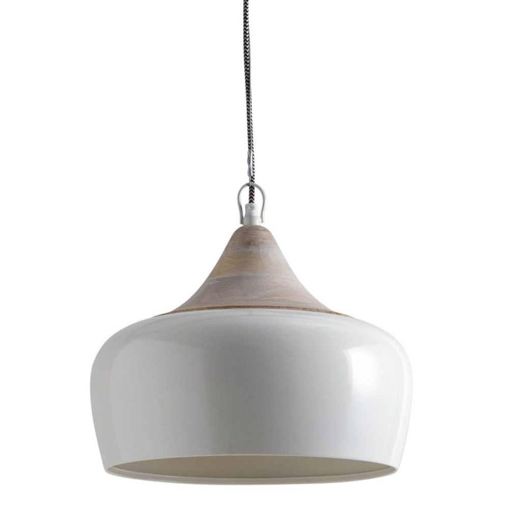 Lampe suspension en métal laqué et bois ivoire