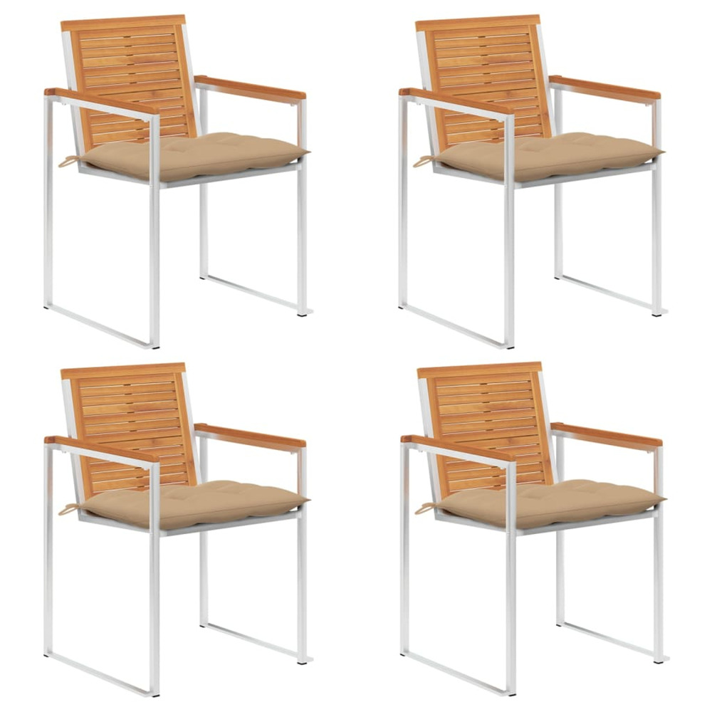 Chaises de jardin lot de 4 avec coussins bois d'acacia massif