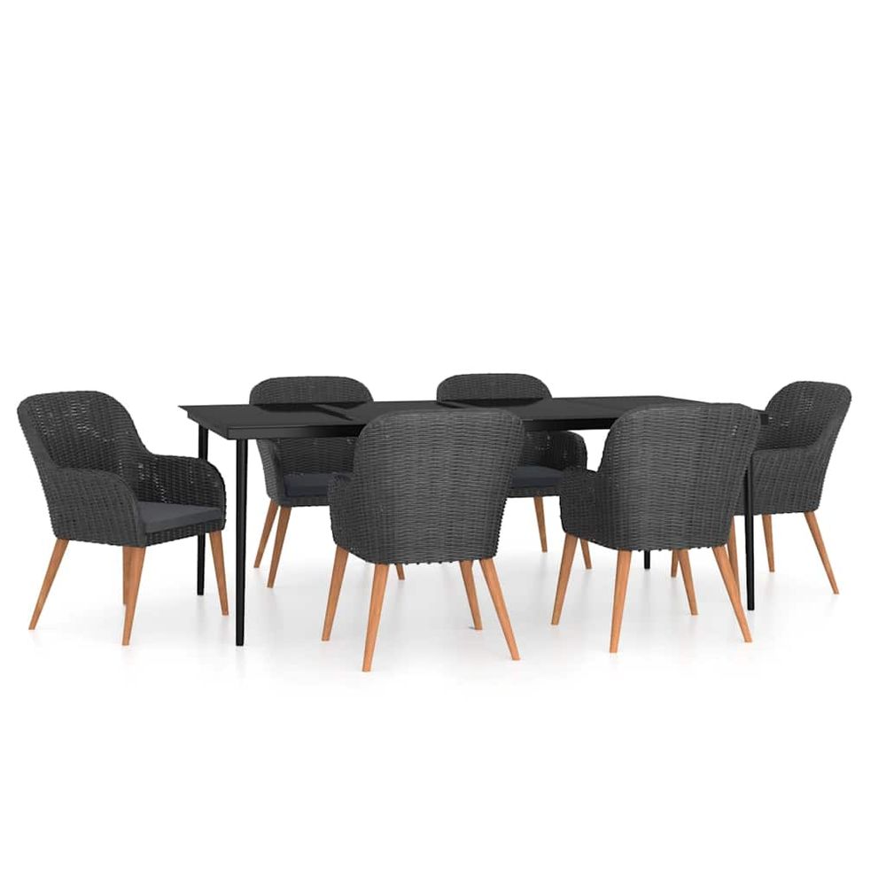 Ensemble à manger de jardin avec coussins 7 pcs noir