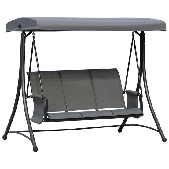 Balancelle hollywood 3 places avec auvent, banquette-balancelle avec rangement, aluminium gris, 196 x 128 x 172 cm