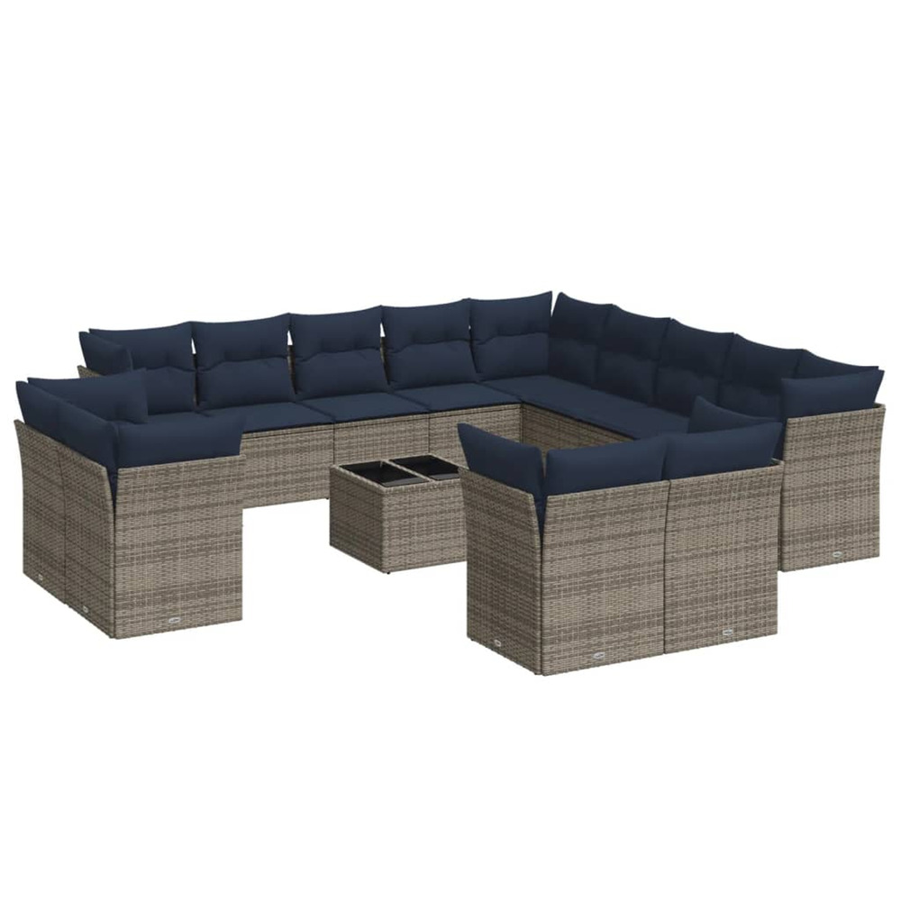 Salon de jardin avec coussins 14 pcs gris résine tressée