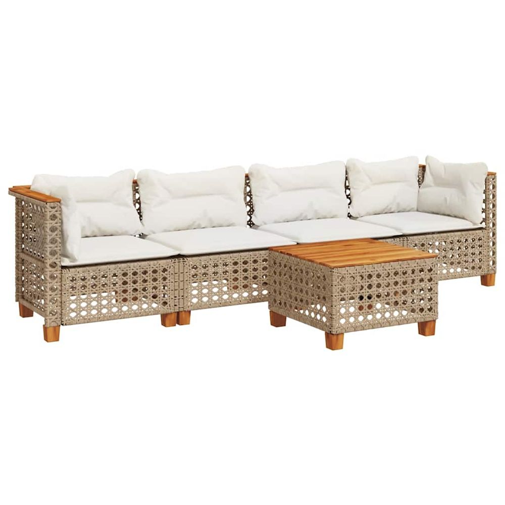 Salon de jardin avec coussins 5 pcs beige résine tressée