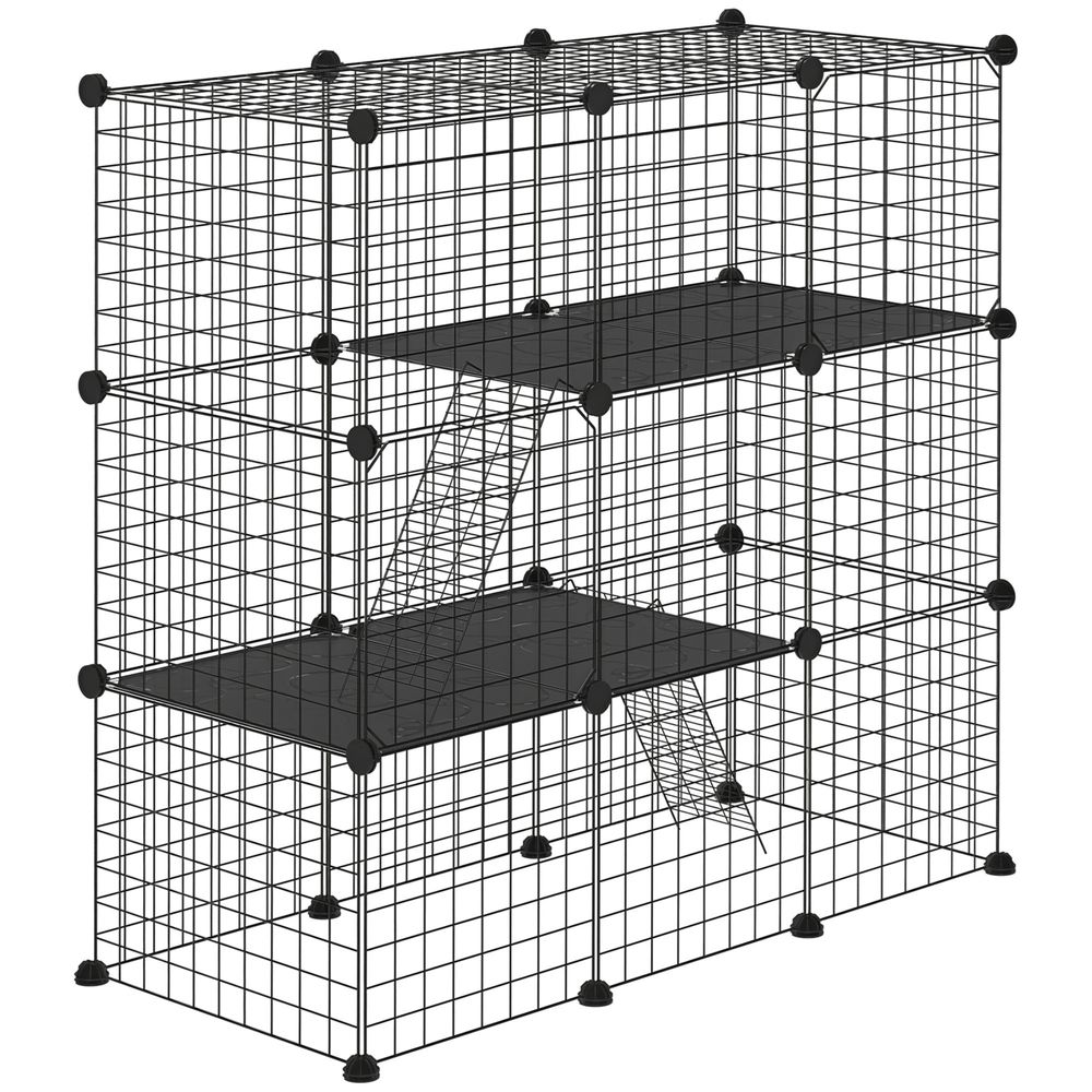 Parc lapin enclos modulaire acier animaux rampes 2 portes 105x45x105cm noir