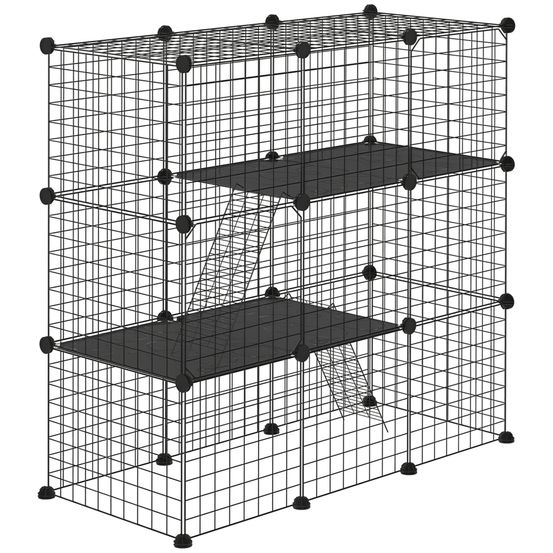 Parc lapin enclos modulaire acier animaux rampes 2 portes 105x45x105cm noir