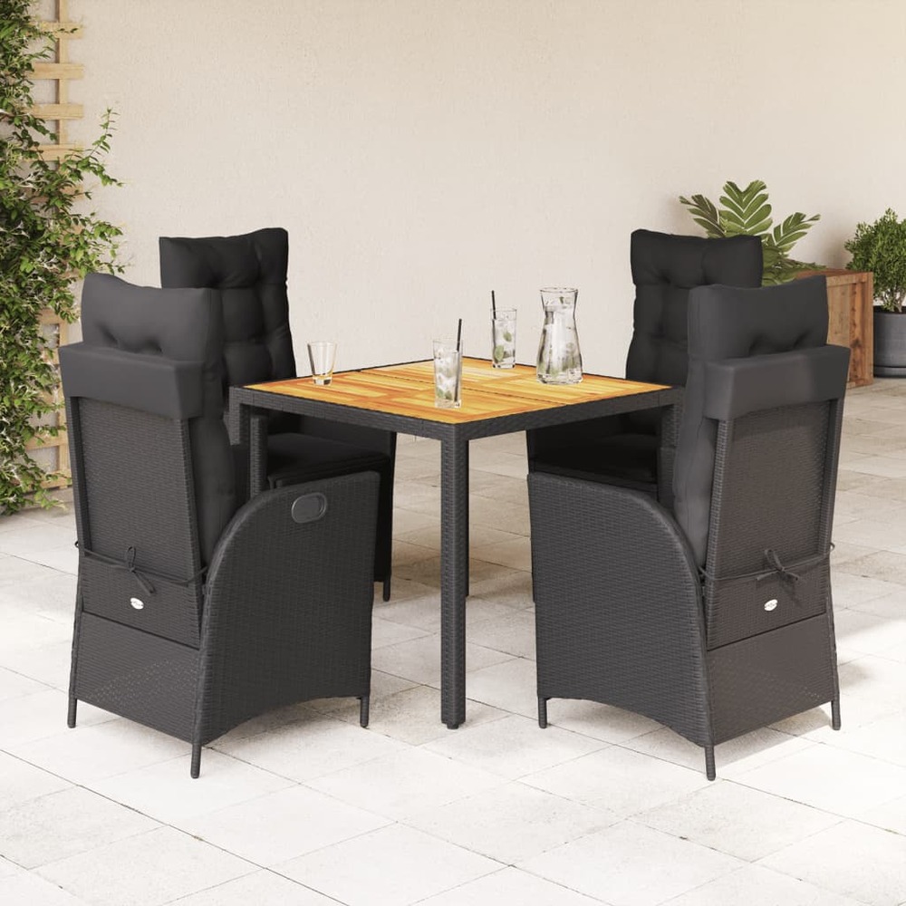 Ensemble à manger de jardin coussins 5pcs noir résine tressée