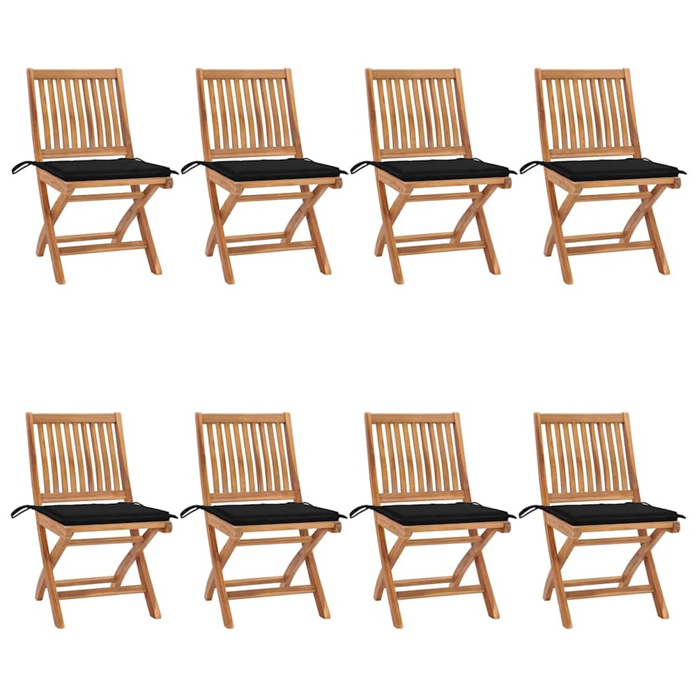 Chaises pliables de jardin avec coussins lot de 8 teck solide