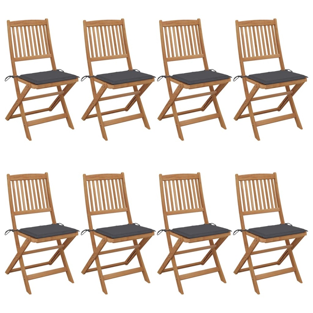 Chaises pliables de jardin 8 pcs avec coussins bois d'acacia