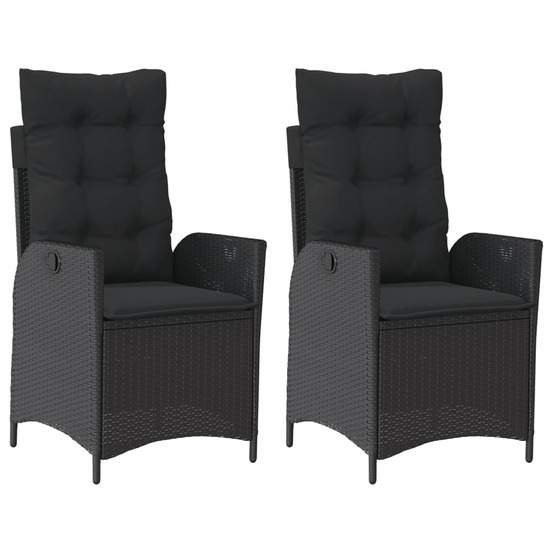 Chaises inclinables de jardin lot de 2 et coussins noir rotin
