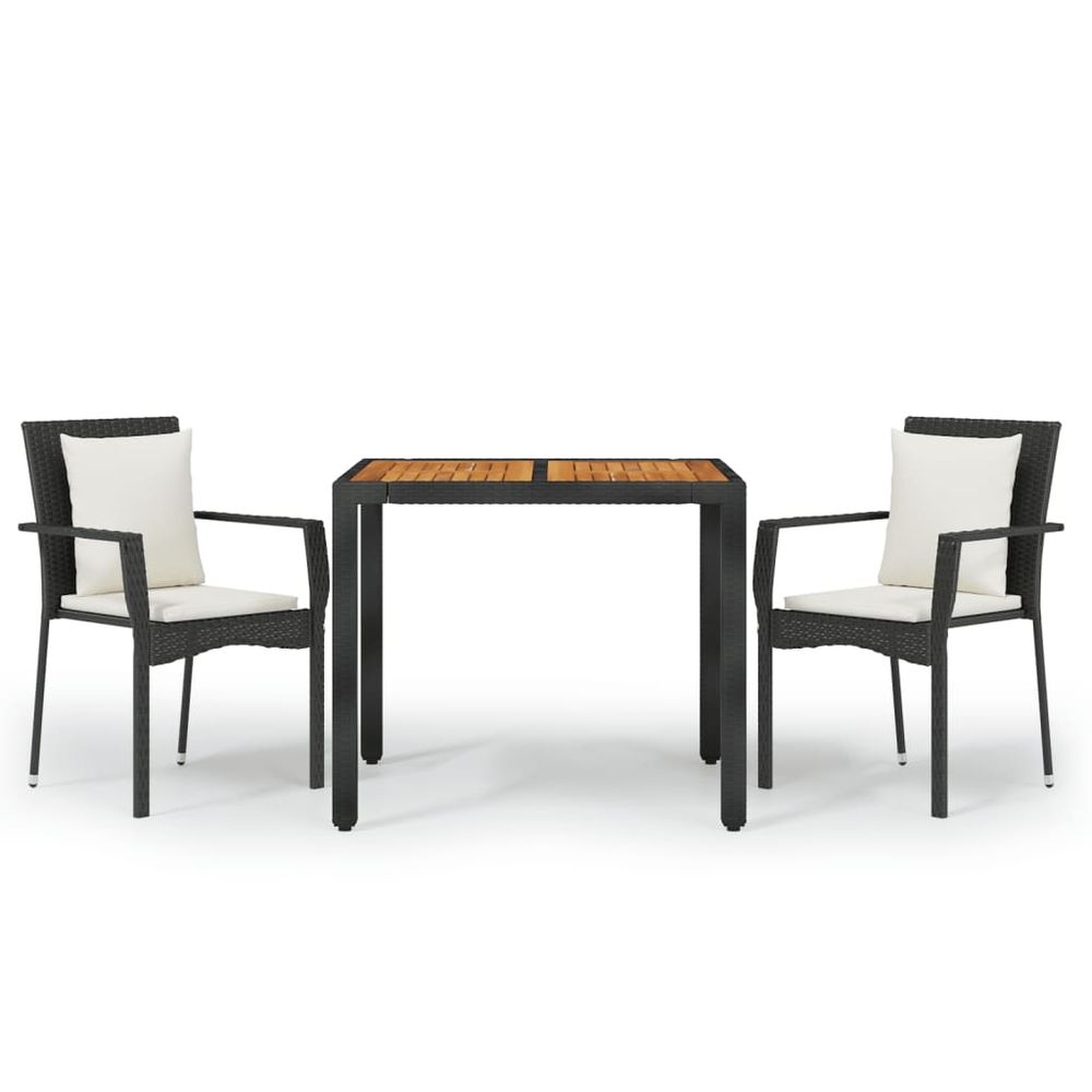 Ensemble à manger de jardin avec coussins 3 pcs noir