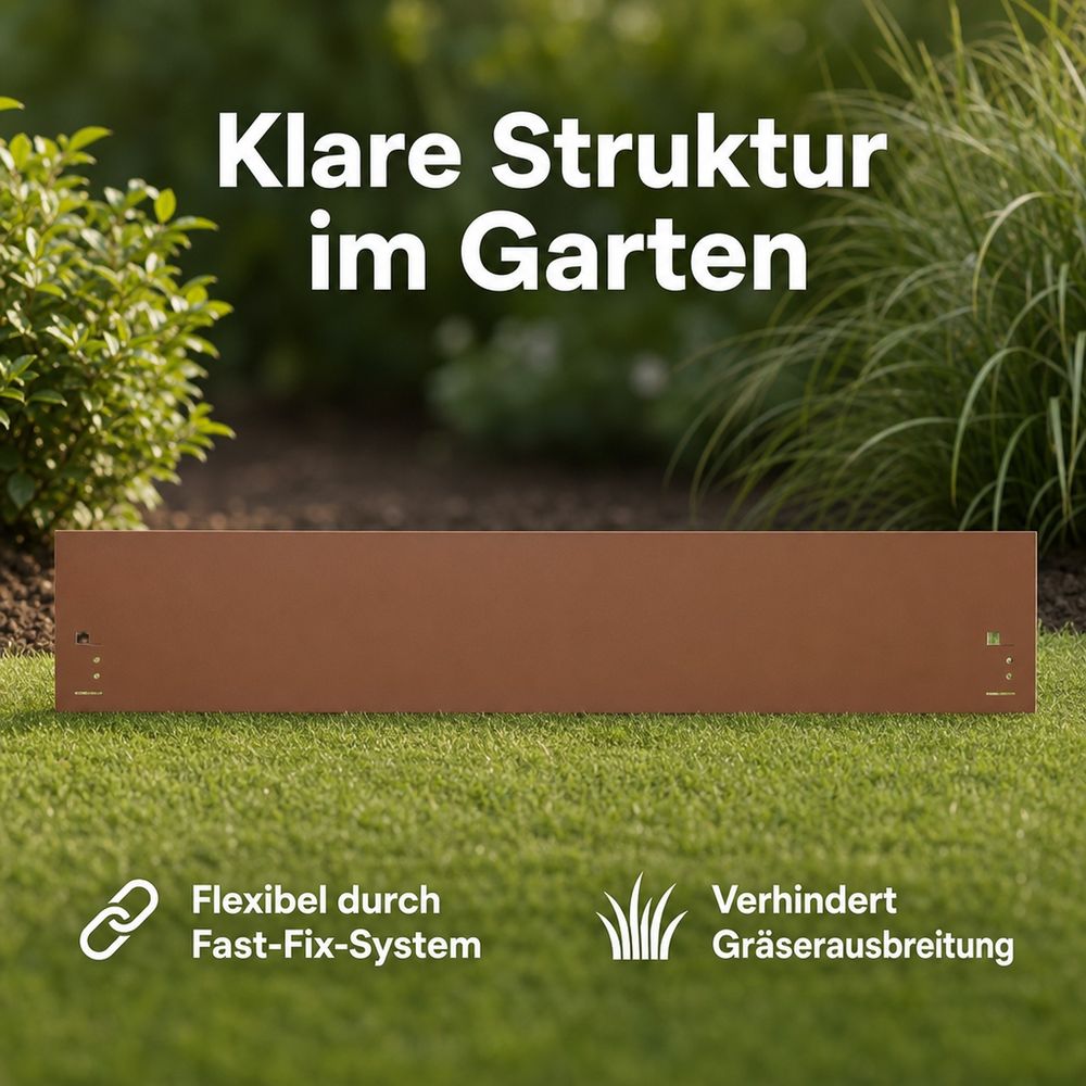 Bordure de jardin en métal hauteur 13,5-18,5 cm longueur 120 cm | bordure jardin, couleur: brun; taille: 10 pièces 13.5 cm