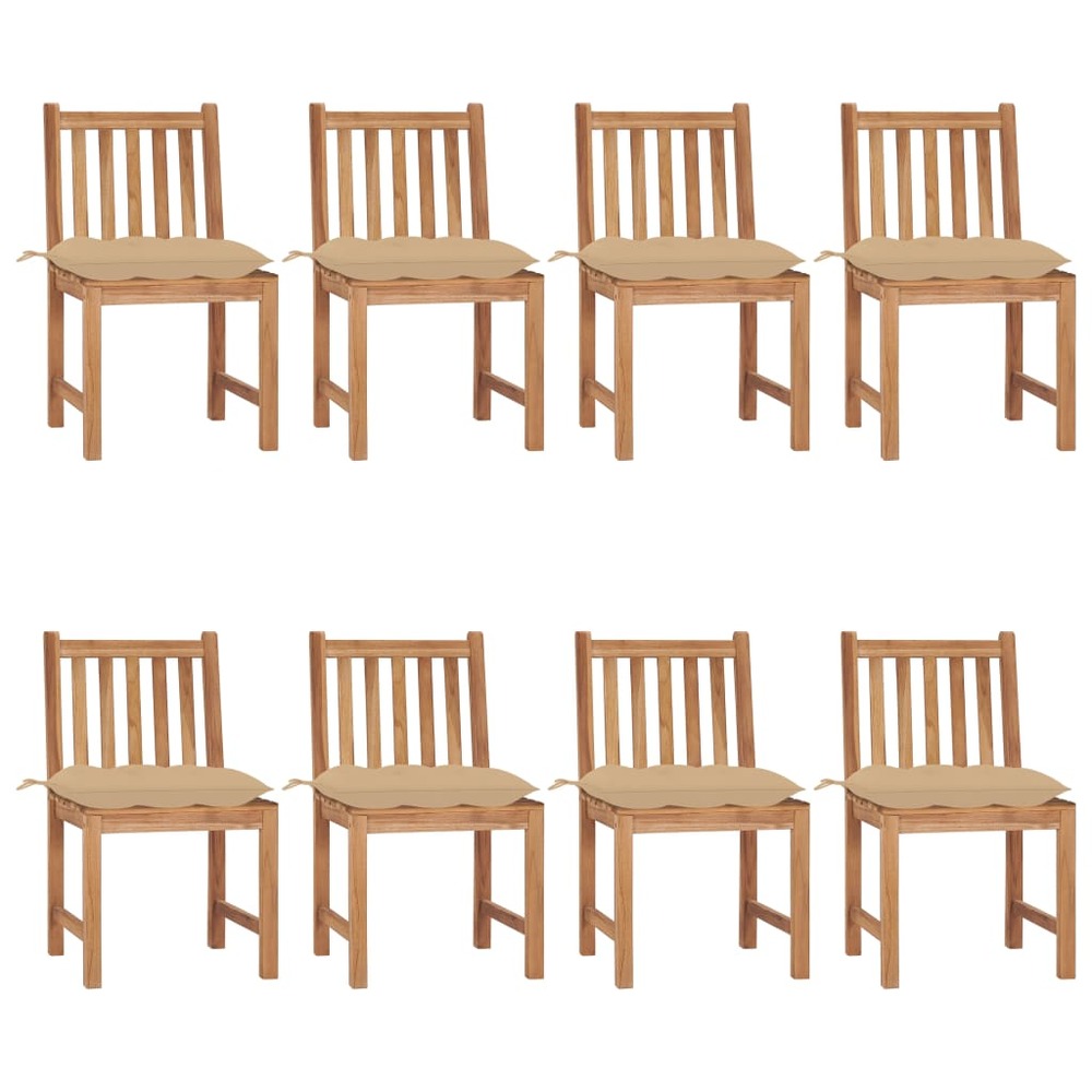 Chaises de jardin lot de 8 avec coussins bois de teck massif