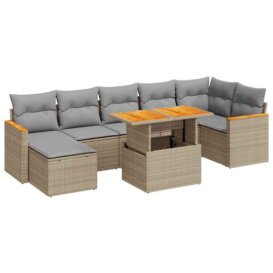 Salon de jardin avec coussins 8 pcs beige résine tressée acacia