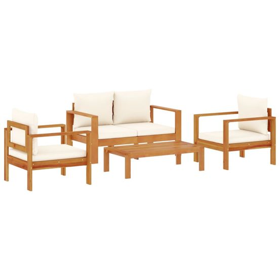 Salon de jardin avec coussins 4 pcs bois d'acacia massif