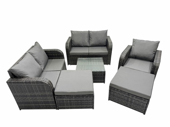 7 places dossier haut salon de jardin avec table basse carrée 2 grand tabourets canapé d'amour ensemble de canapés en rotin