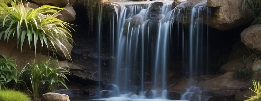 Cascade miniature dans un bassin de jardin