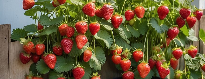 Fraisier en pot chargé de fruits