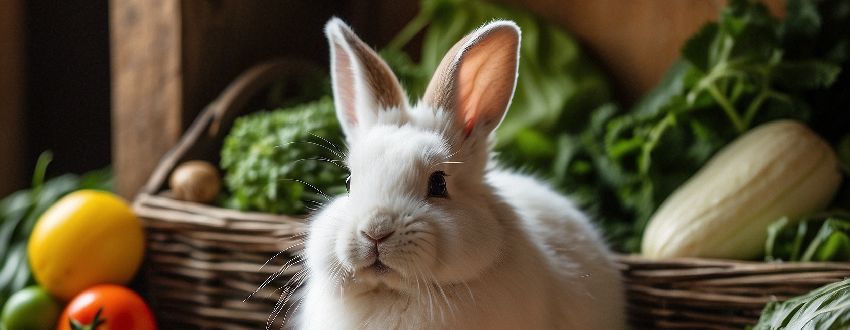 un lapin nain avec de la nourriture adaptée a son régime