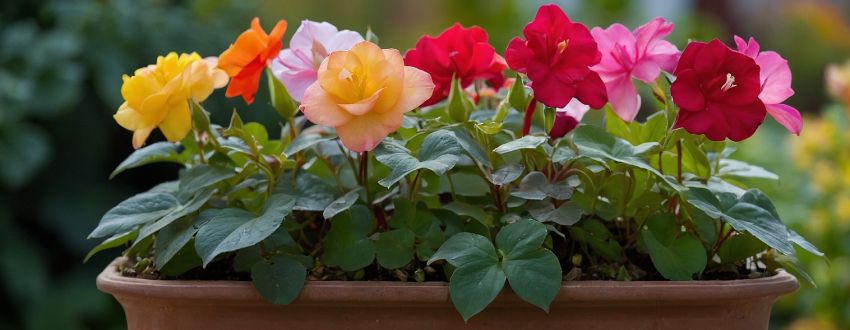 Pot empli de magnifiques fleurs sur un balcon