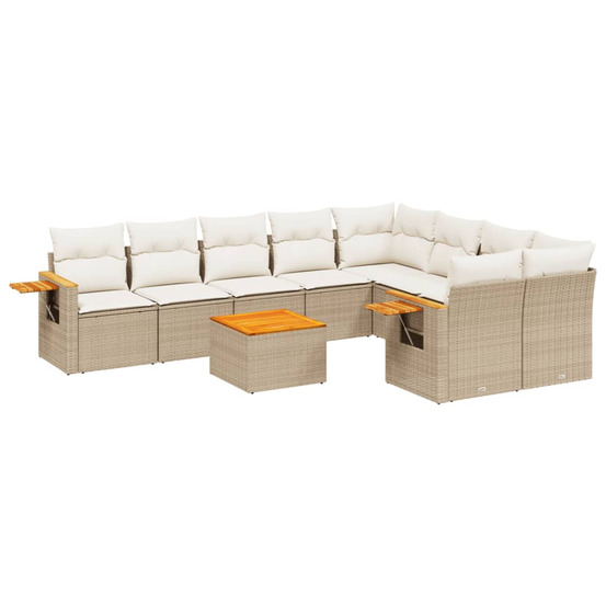 Salon de jardin avec coussins 10 pcs beige résine tressée