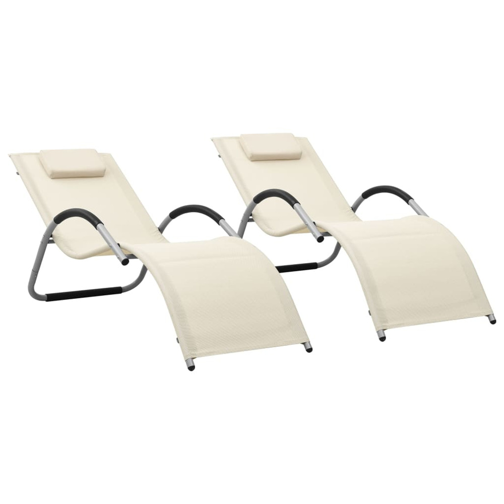 Chaises longues textilène lot de 2 crème et gris