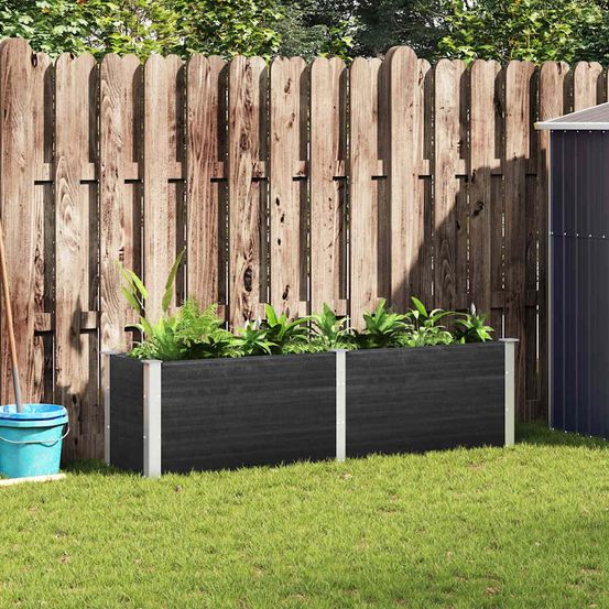 Carré potager rectangulaire wpc composite et acier pour jardin moderne gris 200x50x54cm