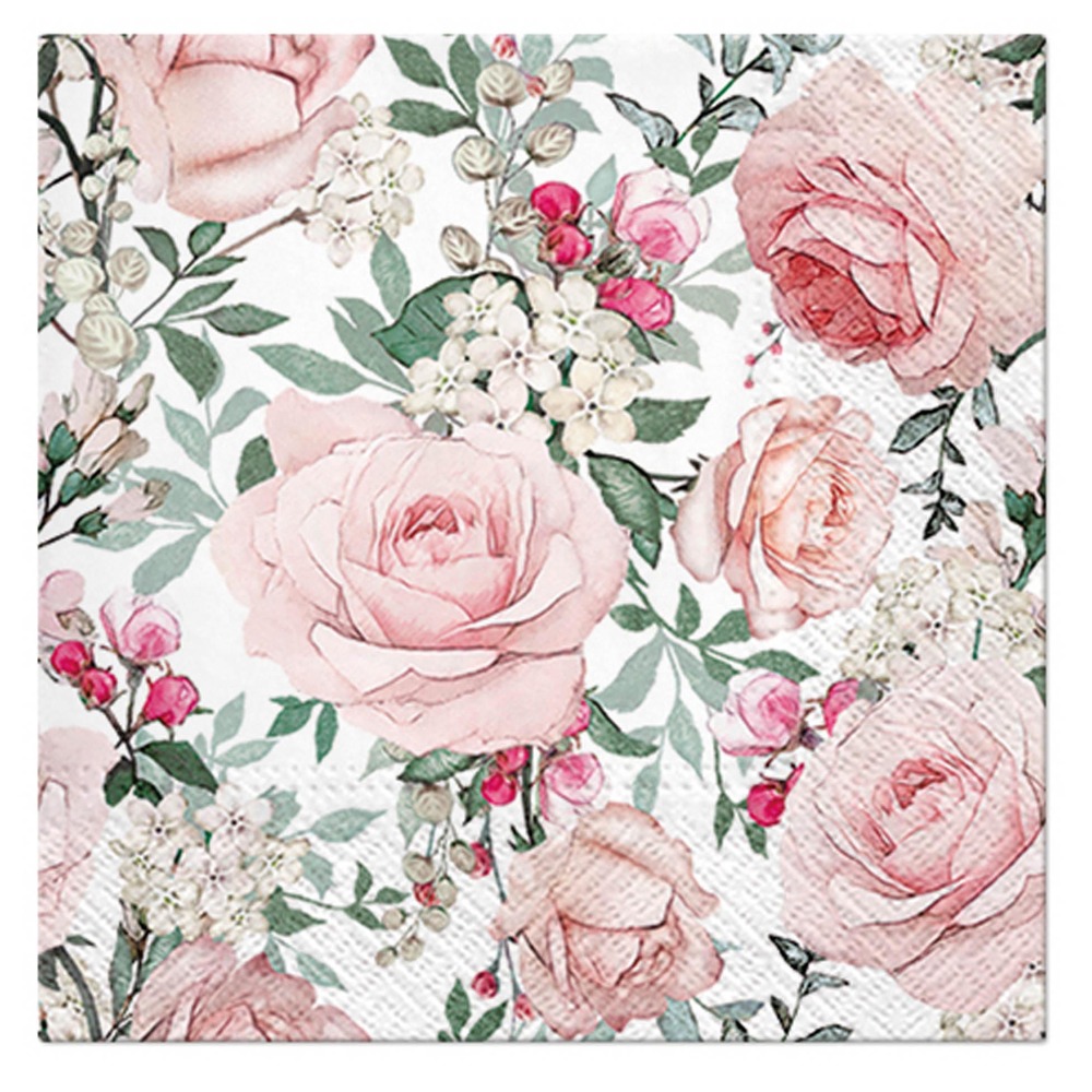 Lot de 20 serviettes en papier roses ecloses