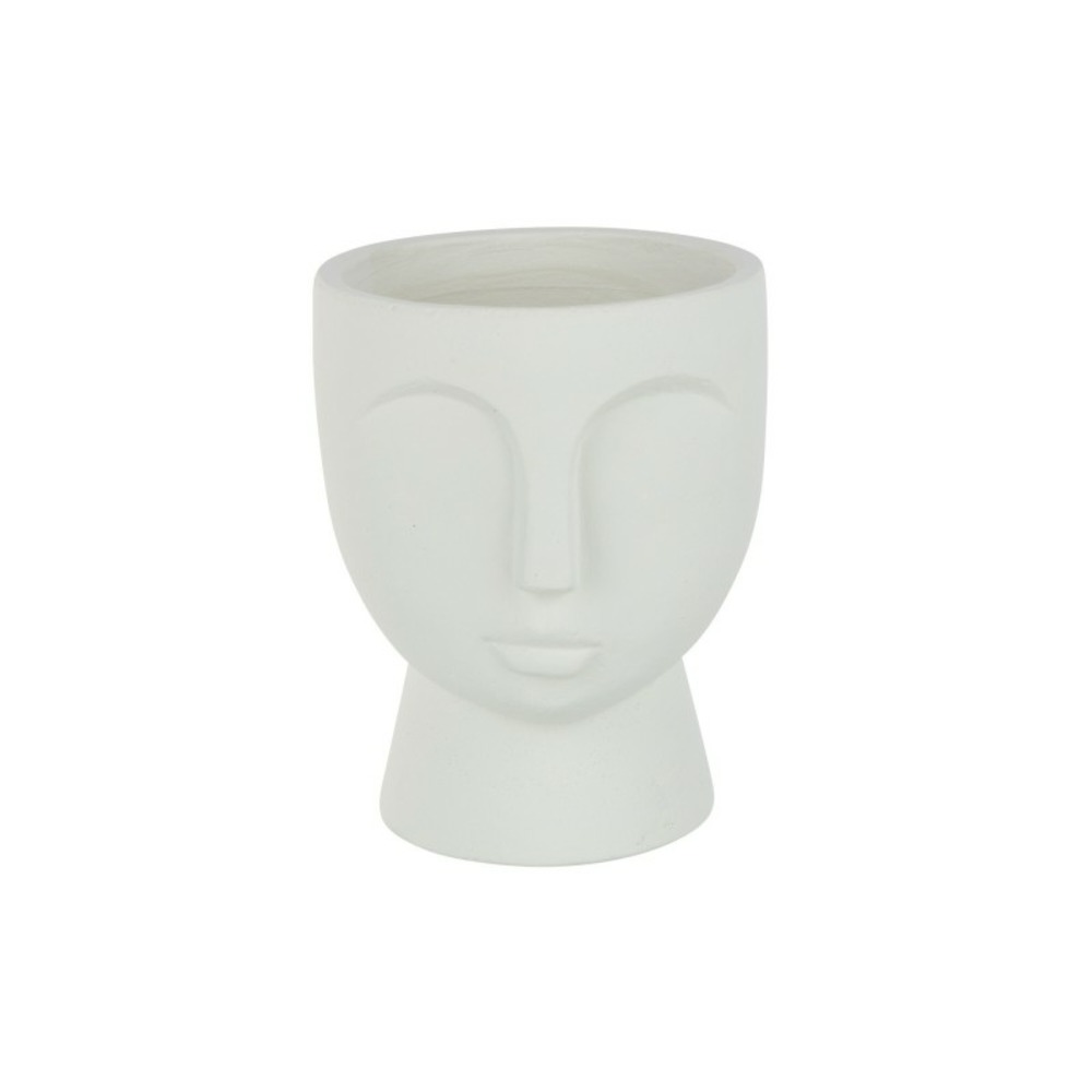 Cache-pot visage en céramique blanc 18.5x18x22 cm