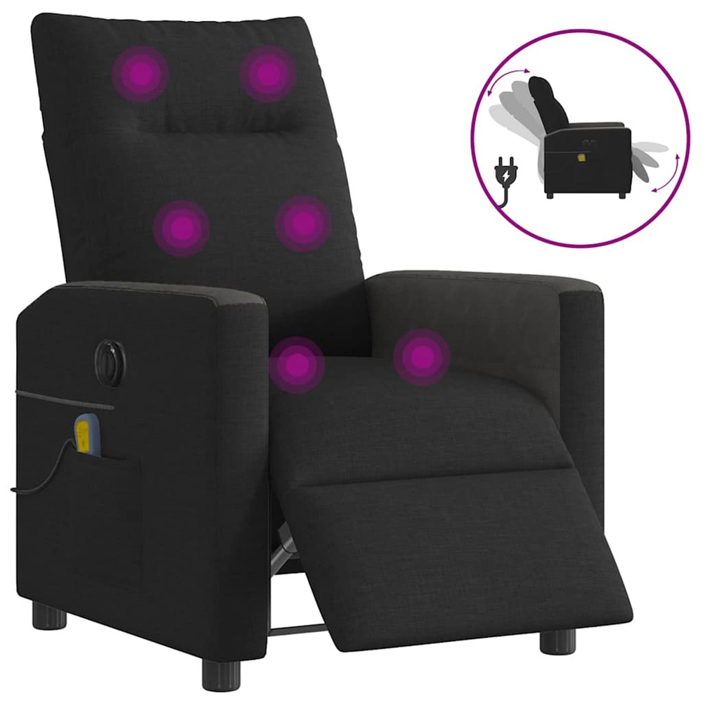Fauteuil de massage inclinable électrique noir tissu