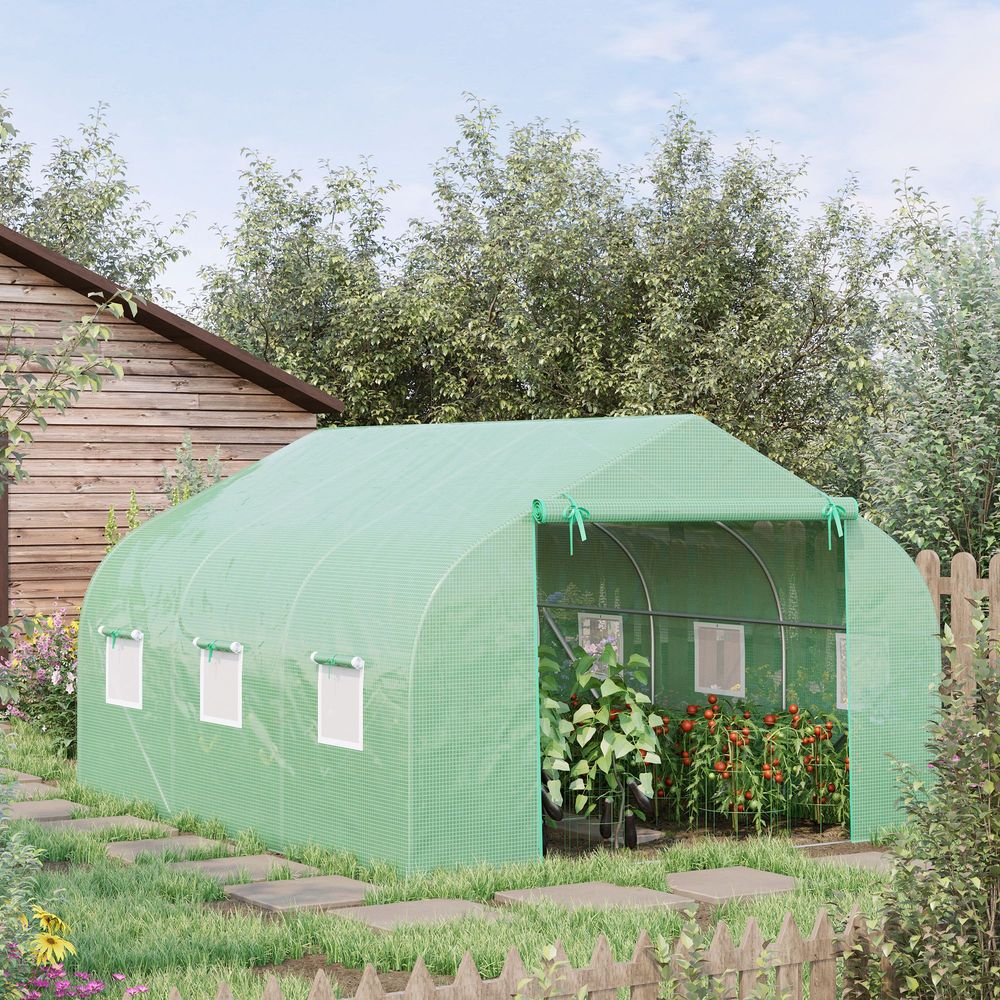 Serre tunnel de jardin acier galvanisé pe vert 350 x 300 x 200 cm 10,5 m² protection cultures - comfortxl outdoor living