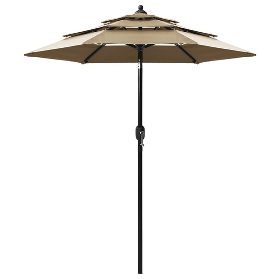 Parasol de jardin à 3 niveaux avec mât en aluminium taupe 2 m