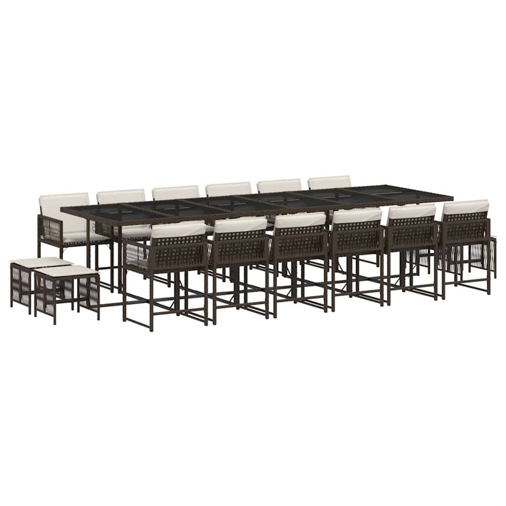 Ensemble à manger de jardin et coussins 17 pcs marron rotin