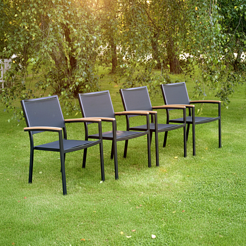 Fauteuil alu et textilène noir casablanca (lot de 4)