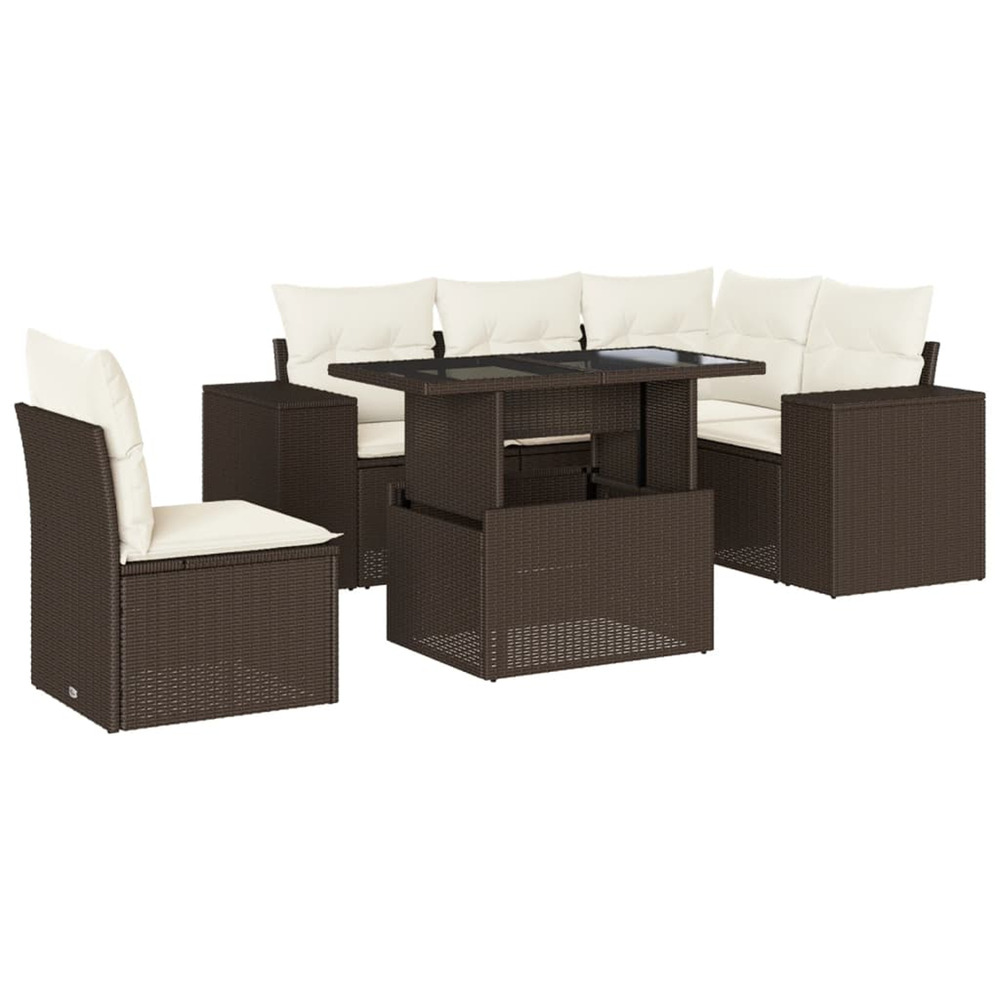 Salon de jardin avec coussins 6 pcs marron résine tressée
