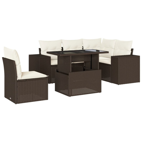 Salon de jardin avec coussins 6 pcs marron résine tressée