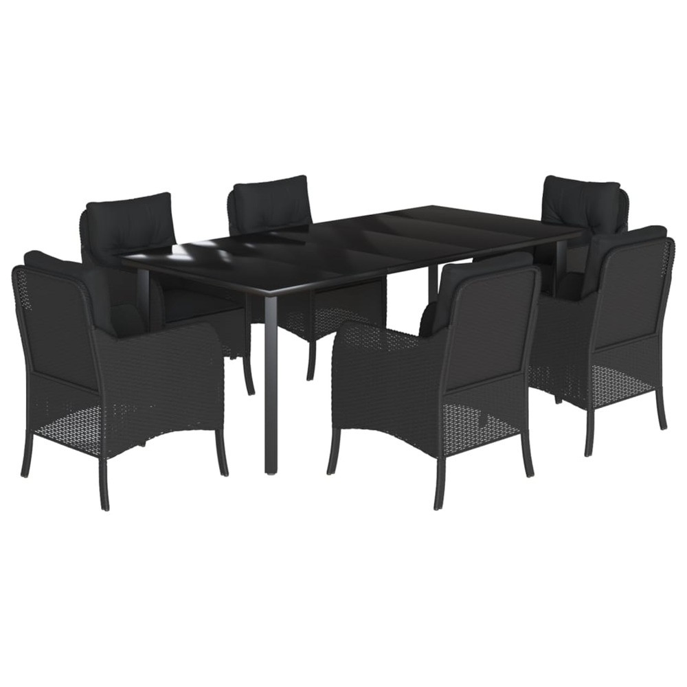 Ensemble à manger de jardin coussins 7pcs noir résine tressée