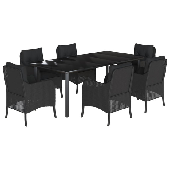 Ensemble à manger de jardin coussins 7pcs noir résine tressée