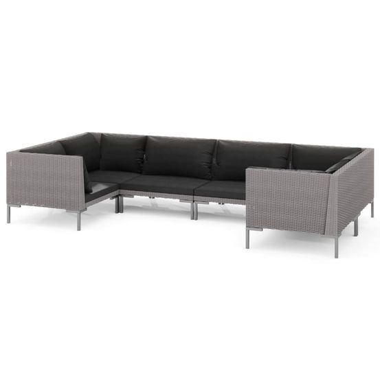 Salon de jardin 6 pcs avec coussins résine tressée gris foncé