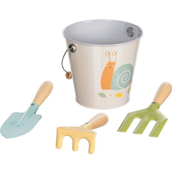 Seau avec outils de jardin escargot