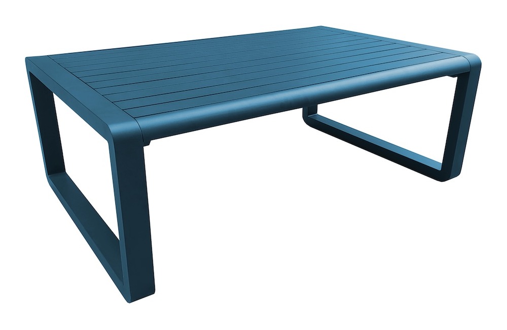 Table basse - tonio - aluminium époxy - lattes - bleu - 120x80