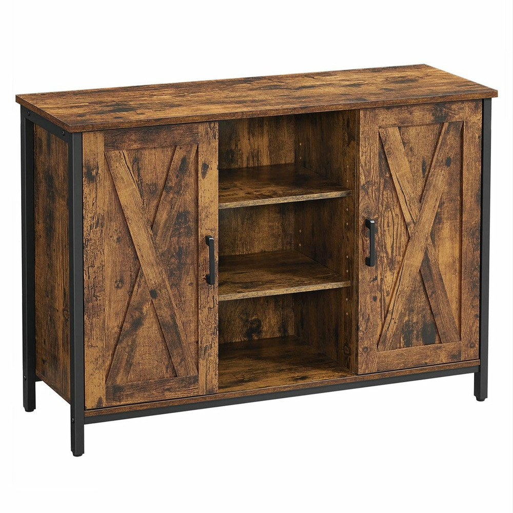 Buffet meuble de rangement 100 x 35 x 70 cm placards et étagères portes façon grange pour salle à manger cuisine salon coulo