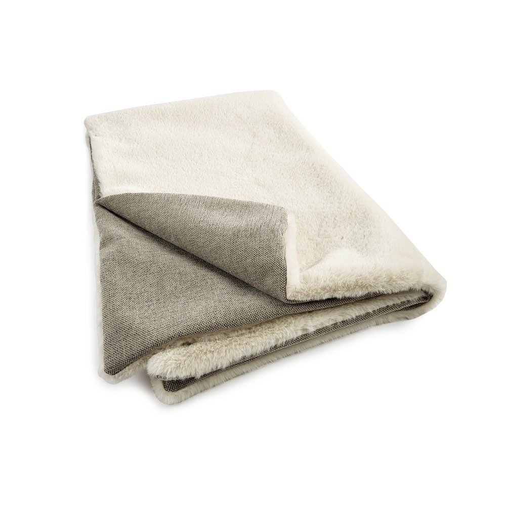 Nation - couverture pour chien / chat, bi-face en tissu beige et imitation fourrure ivoire, 80x60cm