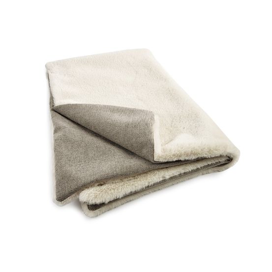 Nation - couverture pour chien / chat, bi-face en tissu beige et imitation fourrure ivoire, 80x60cm