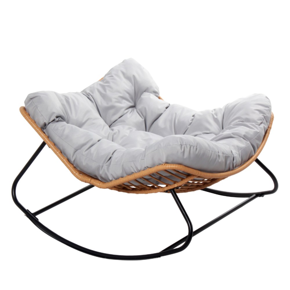 Fauteuil à bascule en résine tressée coussin gris canggu
