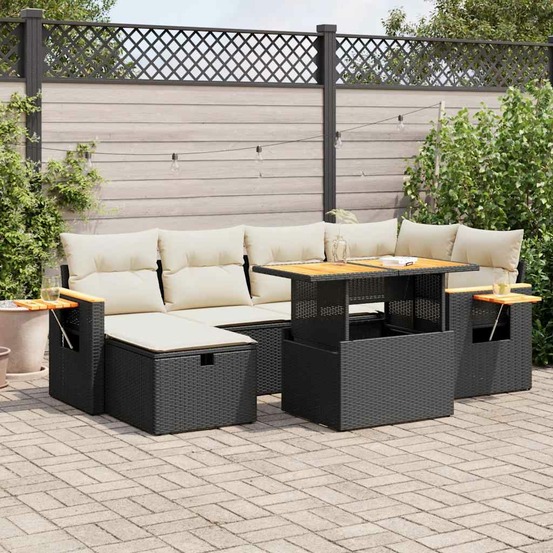 Salon de jardin 8 pcs avec coussins noir résine tressée