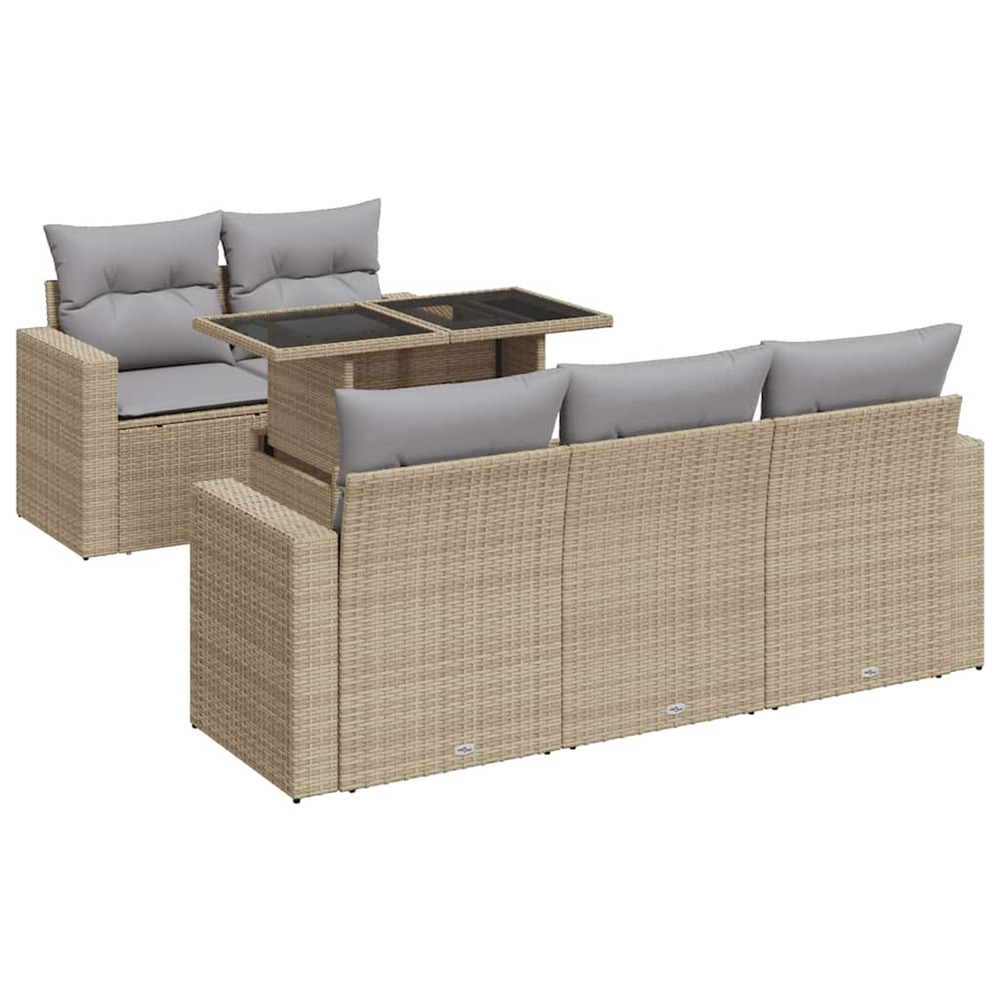 Salon de jardin avec coussins 6 pcs beige résine tressée