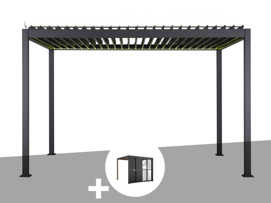 Pergola bioclimatique électrique evora graphite - 4 x 3 m + persiennes coulissa